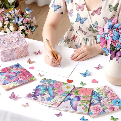 Saillong 12 Pack Butterfly Diamond Painting Greeting Card Kits Summer Diamond Art Cards with Envelopes Purple Butterfly Flowers 5D Rhinestones Painting Kits for Adults DIY Crafts Family Friend Gifts - Image 2