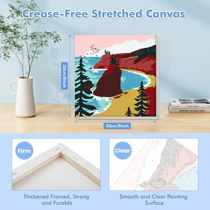 Bowetile Framed Paint by Numbers Landscape Kit for Adults, Adults' Paint-by-Number Kits on Canvas, Painting by Numbers, DIY Acrylic Number Painting for Home Wall Decor, 8x8in - Image 2
