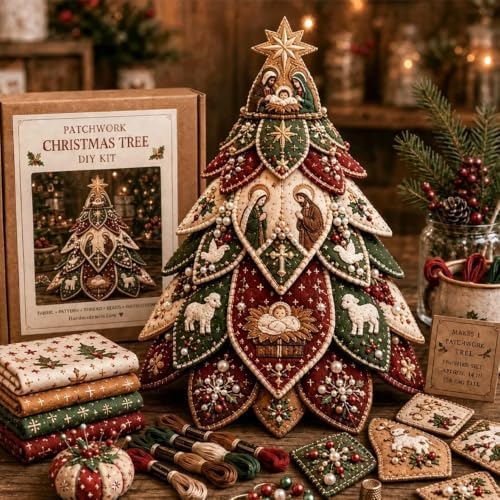Beginner-Friendly Tree of Faith 3D Quilted Christmas Tree Sewing Kit, DIY Christmas Craft Kit with Fabric & Embroidery Details, Religious Holiday Decor for Adults Handmade Christmas Decoration，#E - Image 5