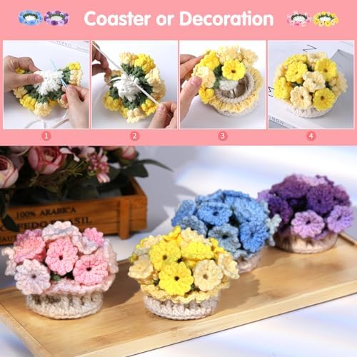 Iuuidu Crochet Kit for Beginners-4PCS Coaster Pot Crochet Flower Kit - Image 5