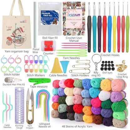 XSEINO Crochet Kit with Crochet Hooks Yarn Set - Premium Bundle Includes 40 Colors Crochet Yarn Balls, Crochet Kit, Accessories Kit, Crochet Bag and Lot More - Starter Pack for Beginners - Image 2