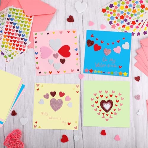 Zonon 16 Pack Valentines Crafts DIY Card Valentines's Day Kits Foam Heart Sticker Craft DIY Kits Envelopes Cards Set for Exchange Gifts (Colorful) - Image 3