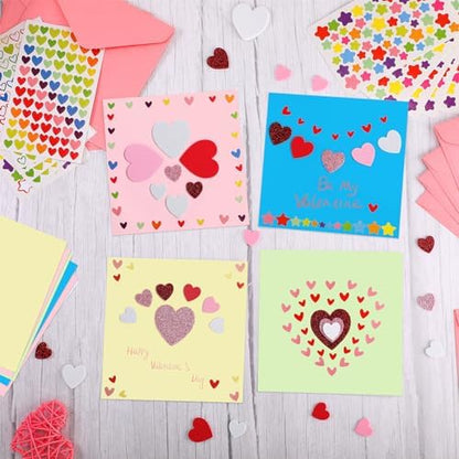 Zonon 16 Pack Valentines Crafts DIY Card Valentines's Day Kits Foam Heart Sticker Craft DIY Kits Envelopes Cards Set for Exchange Gifts (Colorful) - Image 3