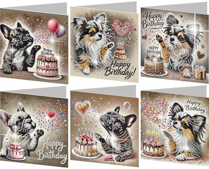 jinglinhh 6pcs Diamond Art Painting Happy Birthday Cake French Bulldog Puppy Chihuahua Dog Greeting Cards with Envelopes, DIY Card Making Kits for Adults, Diamond Art Postcards Christmas Cards Craft Gifts by Unknown