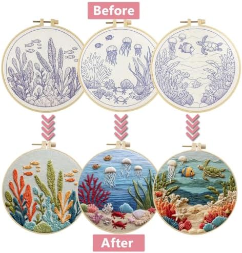 LYMIGER 3 Packs Embroidery Kit for Adults, Embroidery for Beginners (Sea) - Image 2