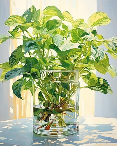 Tucocoo Green Plants in Glass Vase Oil Painting Paint by Number Kits 16 x 20 inch Canvas Plants DIY Oil Painting for Kids Students Adults Beginner with Brushes and Acrylic Pigment (DIY Frame) - Image 2