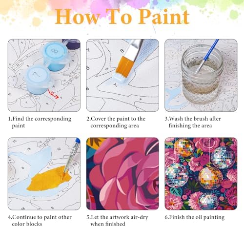 Paint by Numbers Kit for Adults, Disco Ball & Flower Design, 16x20 Inch - Image 4