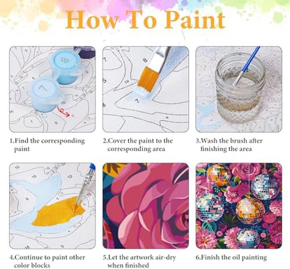 Paint by Numbers Kit for Adults, Disco Ball & Flower Design, 16x20 Inch - Image 4