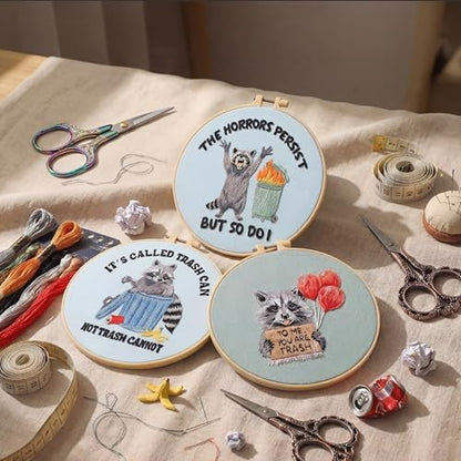 Mindsoft 3 Set Needlepoint Kit for Beginners with Hoop,Raccoon - Image 2
