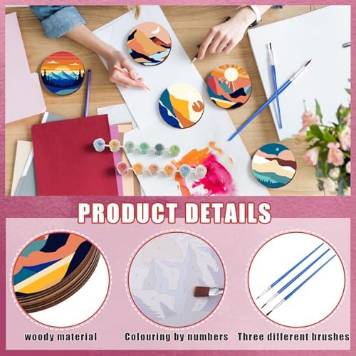 Reallnaive 16 Pcs Mountain Paint by Numbers Kit for Adults Wooden Coasters - Image 3