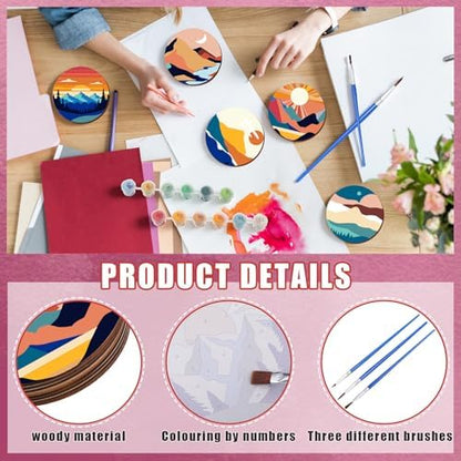 Reallnaive 16 Pcs Mountain Paint by Numbers Kit for Adults Wooden Coasters - Image 3