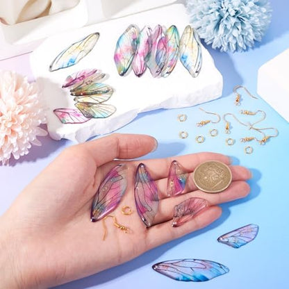 FASHEWELRY 20Pcs Resin Butterfly Wing Charms for Earring, Transparent Angel Wing Pendants Colorful Dragonfly Wings Charms with Gold Foil for Jewelry Making - Earring Hooks & Jump Rings - Image 7