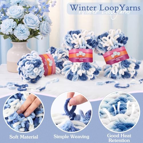 Threlaco 6 Skeins Loop Yarn for Finger Knitting, 600g, Blue Ombre - Image 3