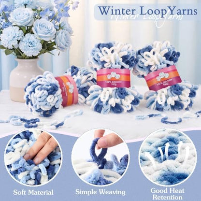 Threlaco 6 Skeins Loop Yarn for Finger Knitting, 600g, Blue Ombre - Image 3