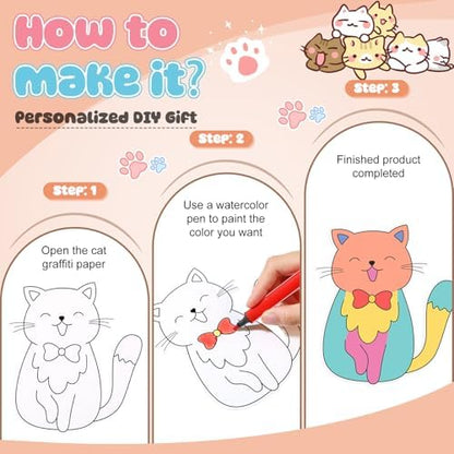 48 Pcs Cat Coloring Craft Color Your Own Paper Cat Paper Crafts Cute Kitten Drawing DIY Arts Summer Birthday Holiday Mother Teacher's Day Gift for Adult Painting Activities Favors Decors - Image 5