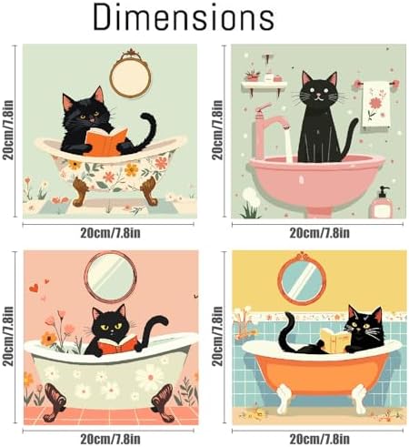 Canrichshop 4P Bathing Cat Paint by Numbers for Beginner with Frame,Black Cat Adult Painting by Numbers Kits on Canvas, DIY Oil Painting for Decor 8X 8 inch - Image 5
