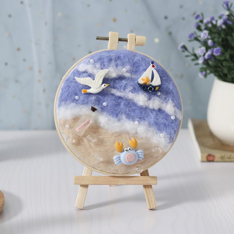Hilsayum Wool Painting Kit Needle Felting Kit Wool Felt Painting Gifts for Adults,Needle Felt Supplies for Beginners,Home Decoration (Beach) - Image 3