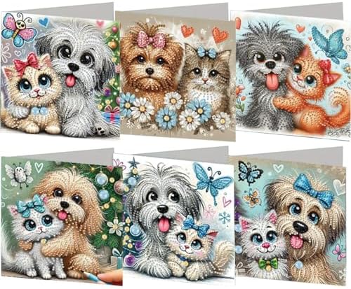 jinglinhh 6pcs Big-Eyed Cats Dogs Butterfly Diamond Art Painting Greeting Cards with Envelopes, DIY Card Making Kits for Adults, Diamond Art Postcards Christmas Cards Craft Gifts by Unknown