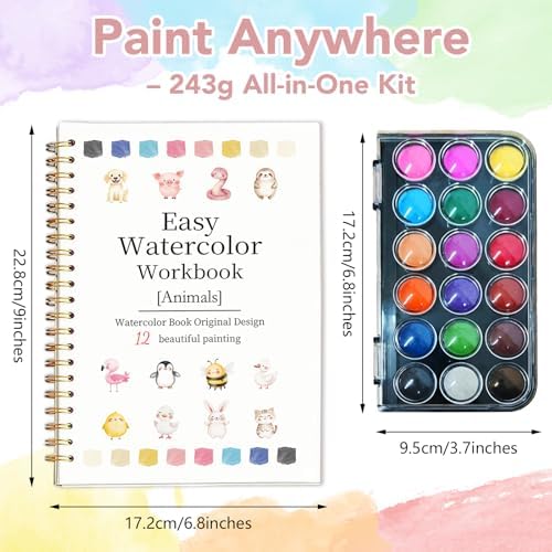 Easy Watercolor Workbook for Beginners - 12 Beautiful Step-by-Step Paintings Water Coloring Book, Includes 18 Water Colors, Relaxing Art Projects and Creative Gift for Adults & Teen (Animals) - Image 4