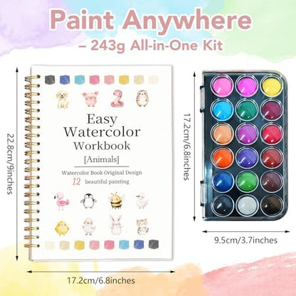Easy Watercolor Workbook for Beginners - 12 Beautiful Step-by-Step Paintings Water Coloring Book, Includes 18 Water Colors, Relaxing Art Projects and Creative Gift for Adults & Teen (Animals) - Image 4