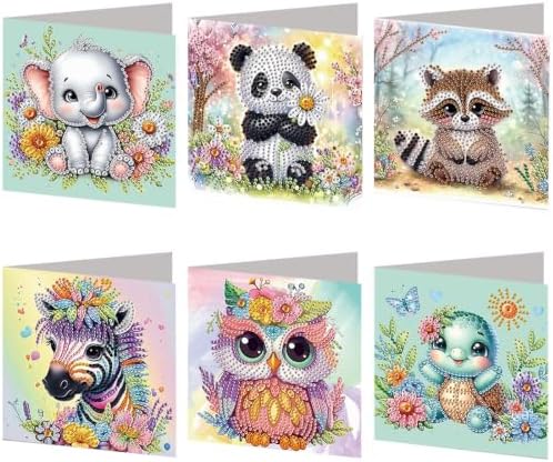 6PCS Owls Pandas Diamond Art Painting Greeting Cards Kit with Envelopes - 5D DIY Diamond Art Card Kits for Adults - Handcrafted Postcards for Birthday & Holiday by Unknown