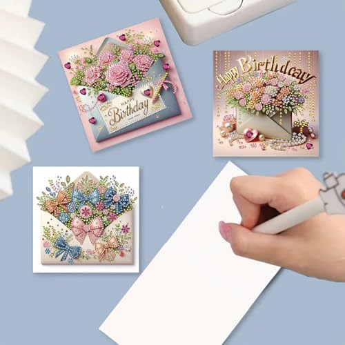 Christmas DIY Diamond Greeting Cards Set, 5D DIY Diamond Art Painting Christmas Style Greeting Card, DIY Christmas Card Making Kits for Family Friends Handmade Gift-#33-Happy Birthday - Image 4