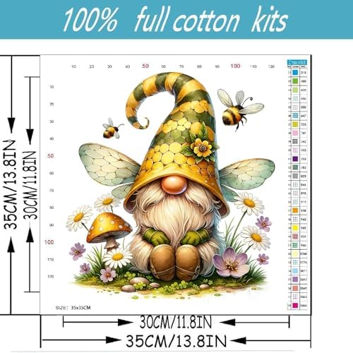 Gnome Stamped Cross Stitch Kits for Adults Beginner, Flowers bee Counted Cross Stitch Kits Printed Stitching Cute Patterns Dimensions Needlepoint Art Crafts Embroidery Kits for Adults - Image 2