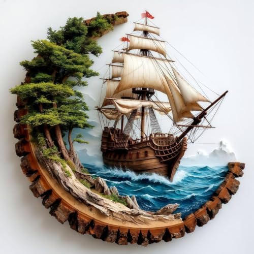 Ocean Sailboat Stamped Cross Stitch Kits for Beginner 13.7x13.7 Inch by Mosaflare