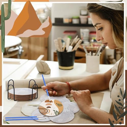 Reallnaive 8 Pcs Boho Paint by Numbers Kit for Adults Wooden Coasters - Image 6
