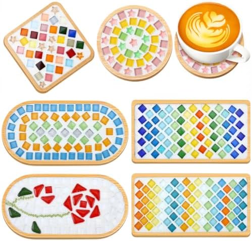 Reallnaive 6 Sets Mosaic Coaster Kit with Glass Tiles,Vintage Style by Reallnaive