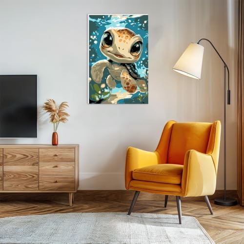 Lxmsja Cute Turtle Paint by Numbers Kit for Adults, Fantasy Ocean Acrylic Paint by Numbers for Adults Beginner, DIY Craft Supplies Oil Painting Kits for Home Wall Decor 8x12 inch (Framed) - Image 3