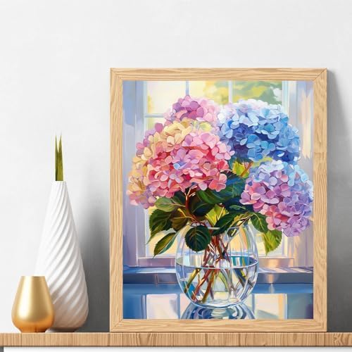 Natuyalo Paint by Numbers Kit for Adults Beginners and Kids, 16" Wx20 L Canvas Pictures Drawing Acrylic Paintwork with 3 Pcs Paintbrushes, Colorful Flowers in Vase - Image 2