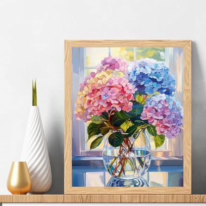 Natuyalo Paint by Numbers Kit for Adults Beginners and Kids, 16" Wx20 L Canvas Pictures Drawing Acrylic Paintwork with 3 Pcs Paintbrushes, Colorful Flowers in Vase - Image 2