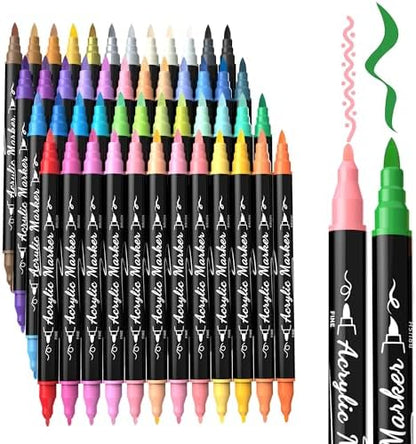48 Colors Precision Dual Tip Acrylic Paint Markers Pens - Brush & Fine by TOSHARE