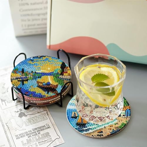 8 PCS Starry Sky Diamond Art Coasters Kit for Adults, DIY 5D Diamond Painting Coasters with Holder, Drink Gem Art Dots Painting Coaster with Cork Pads - Crafts Supplies for Home Decor - Image 3