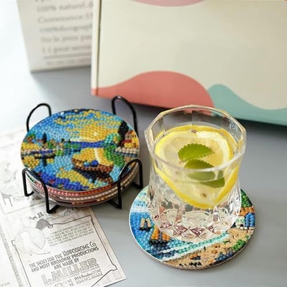 8 PCS Starry Sky Diamond Art Coasters Kit for Adults, DIY 5D Diamond Painting Coasters with Holder, Drink Gem Art Dots Painting Coaster with Cork Pads - Crafts Supplies for Home Decor - Image 3