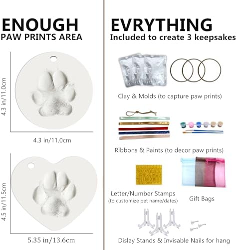 MYPAWLETS Dog Cat Pawprints Keepsake Kit,3 Round,Clay Paw Print Ornaments - Image 7