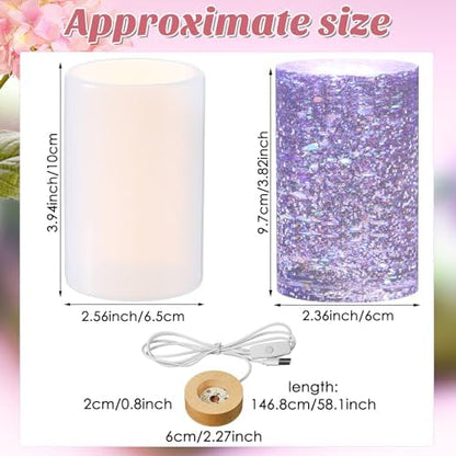 Honoson Light Resin Silicone Mold Set, Include Resin Mold and USB Powered Wooden Lighted Base Stand for DIY Table Candle Desktop Lamp Ornaments(2.5 x 4 Inches,Cylinder) - Image 2