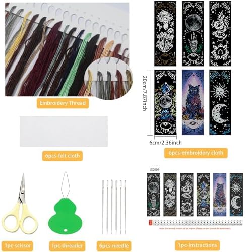 NEGEKFKX 6 Pcs Magical Witchy Cross Stitch Bookmark Kit for Adult Beginners - Image 2