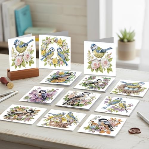 C'eitura 12Pcs Bluebird Diamond Art Painting Greeting Card Kit with Envelopes, DIY Bird Theme Christmas Birthday Thanksgiving Card Making Set, Nature Inspired Handmade Card Craft - Image 7