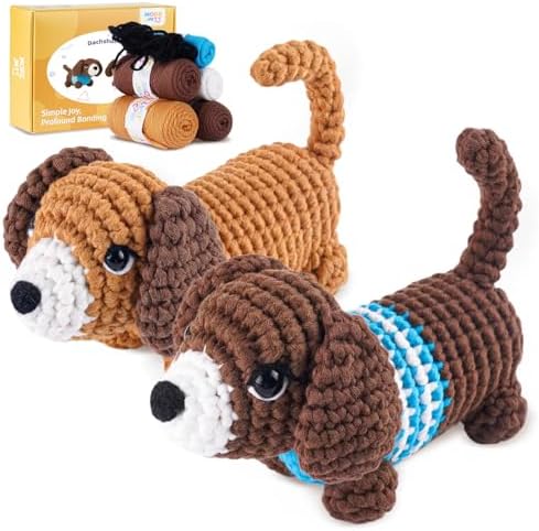 MOREJMTT Crochet Kit for Beginners, Learn to Crochet, Include Easy Knitting Soft Yarn, Step-by-Step Video Tutorial, Hook, Holiday Birthday Gift for Adults (Sausage Dog) by MOREJMTT