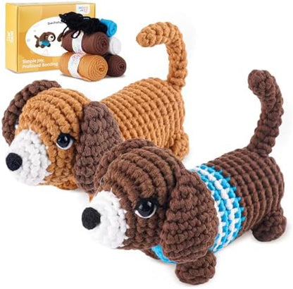 MOREJMTT Crochet Kit for Beginners, Learn to Crochet, Include Easy Knitting Soft Yarn, Step-by-Step Video Tutorial, Hook, Holiday Birthday Gift for Adults (Sausage Dog) by MOREJMTT