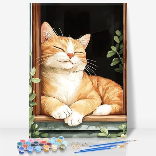 Camocin Framed Paint by Numbers Kit for Adults Beginners – Cute Orange Cat by CamocinDIYKit