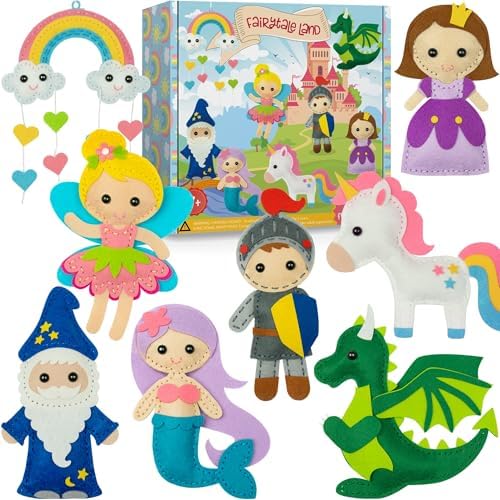 Craftorama Sewing Kit for Kids, Fun and Educational Fairytale Craft Set for Boys and Girls Age 7-12, Sew Your Own Felt Animals Craft Kit for Beginners, 165 Piece Set by Craftorama