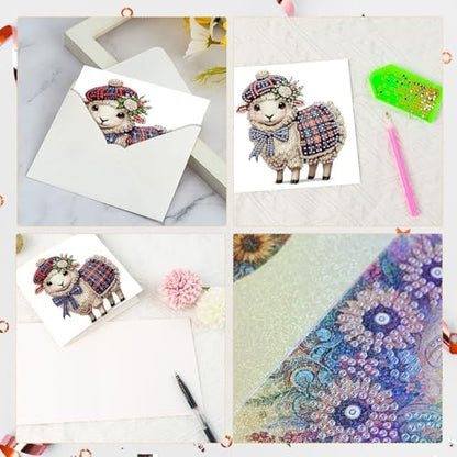 Tontut 6pcs Diamond Art Painting Kit Greeting Card, Hat Goat 5D DIY Diamond Handmade Holiday Glitter Greeting Card with Envelope, Holiday Gift Congratulation - Image 4