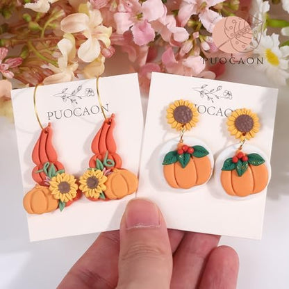 Puocaon Pumpkin Polymer Clay Cutters - 9 Pc Fall Earrings Clay Cutters for Jewelry, Thanksgiving - Image 6
