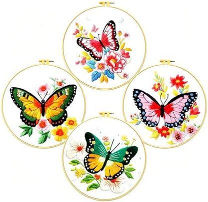 Zhenqing Butterfly Embroidery Kit 11.4x11.4 Inch - Complete Embroidery Set with Fabric, Threads, Needles & Hoop - Beginner-Friendly DIY Craft Kit for Adults (C0040) by ZhenqingHomeFlagship