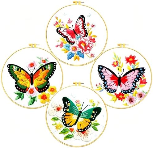 Zhenqing Butterfly Embroidery Kit 11.4x11.4 Inch - Complete Embroidery Set with Fabric, Threads, Needles & Hoop - Beginner-Friendly DIY Craft Kit for Adults (C0040) by ZhenqingHomeFlagship