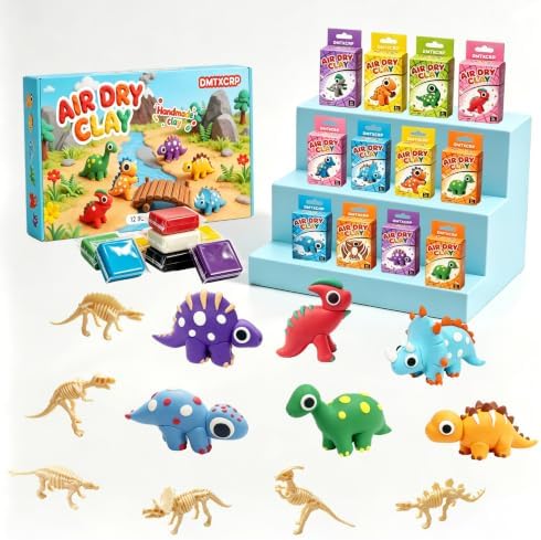 DMTXCRP Air Dry Clay Dinosaur Kit for Kids, 12 Dino Skeleton Craft Set by DMTXCRP