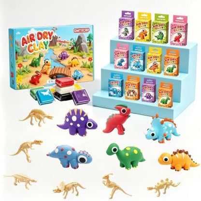 DMTXCRP Air Dry Clay Dinosaur Kit for Kids, 12 Dino Skeleton Craft Set by DMTXCRP